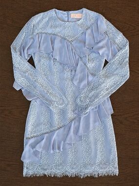 Keepsake Better Days Dusty Blue Lace Ruffle Mini Dress Small Romantic Coquette